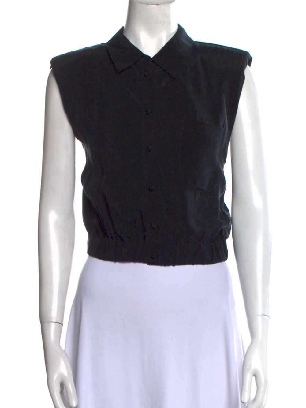 Alice + Olivia Black Sleeveless Button-Front Crop Shirt
